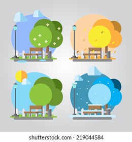 Flat design four seasons park illustration 