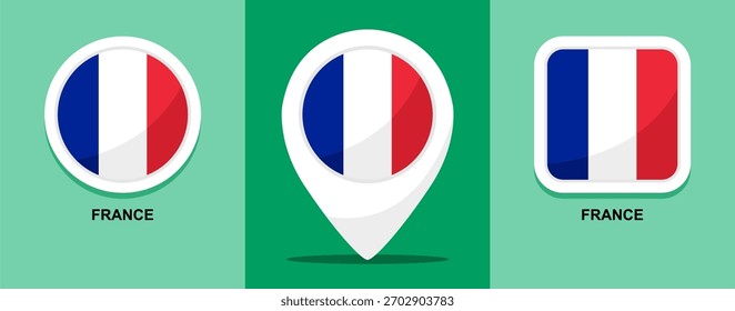 Diseño plano de la bandera de Francia Mapa redondo y cuadrado sobre fondo verde