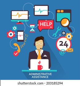 Flat design . Freelance career. Administrative assistance.