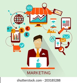 Flat design . Freelance career. Marketing.