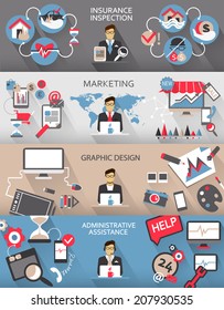 Flat design. Freelance jobs infographic with long shadows.