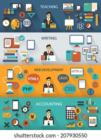 Flat design. Freelance jobs infographic with long shadows.