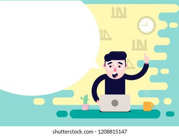 flat design freelance man and outside working office