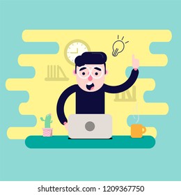 flat design freelance man and outside working office