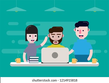 flat design freelance man and outside working office