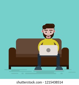 flat design freelance man and outside working office