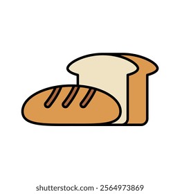 Flat design french bread and white bread icon. Vector.