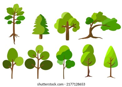 Flat design of fresh green trees collection