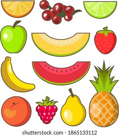 Flat design fresh and juicy fruits on white background