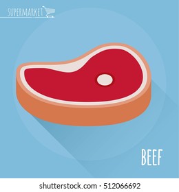 Flat design fresh raw beef steak vector icon.