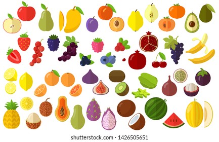 flat design fresh raw fruits vector icon set