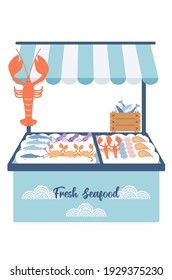 Flat Design Of Fresh Seafood Store.