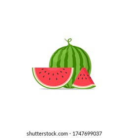 flat design fresh watermelon with isolated pieces of white background