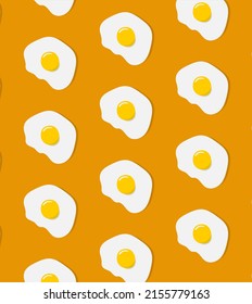 Frittierte Eier mit flachem Design, nahtloser Musterhintergrund. Vektorgrafik-Muster frittierter Eier auf orangefarbenem Hintergrund
