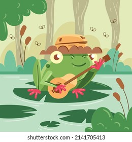 flat design frog with big eyes illustration