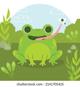 flat design frog with big eyes illustration