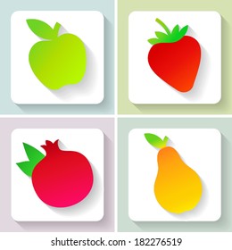 Flat design fruit icons. Set of fruit. Vector illustration.