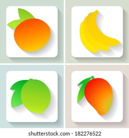 Iconos de frutas de diseño plano. Juego de frutas. Ilustración vectorial.