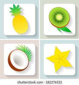 Flat design fruit icons. Set of fruit. Vector illustration.