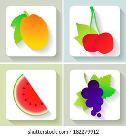 Iconos de frutas de diseño plano. Juego de frutas. Ilustración vectorial.