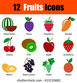 Flat design Fruits icon set in ui colors. Vector.