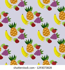 Flat design fruits pineapple apple grapes banana pattern vector illustration