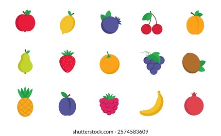 Flat design fruits. Vector illustrations on white background. Icons