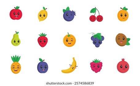 Flat design fruits. Vector illustrations on white background. Stickers. Icons. Emoji