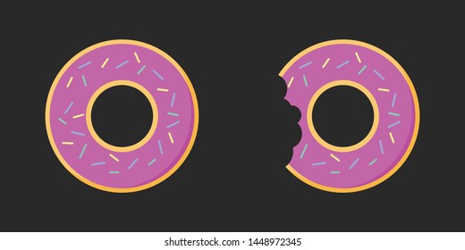 Flaches Design von Full Donut und Bitten Donut.