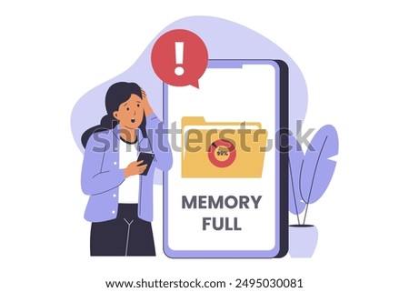 Flat design of full phone memory space. Illustration for websites, landing pages, mobile apps, posters and banners. Trendy flat vector illustration