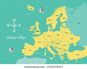 flat design fun illustration map of Europe