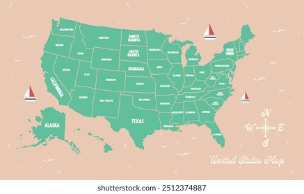 flat design fun illustration map of the United States