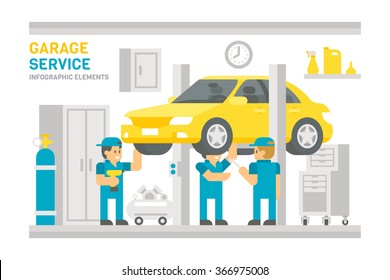 Flat design garage service infographic illustration vector