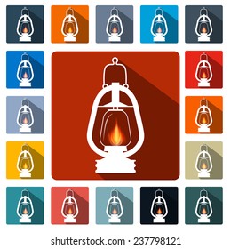 Flat Design Gas Lamps Icon Set Vector Illustration