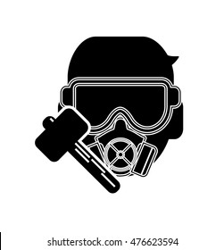 flat design gas mask and hammer icon vector illustration