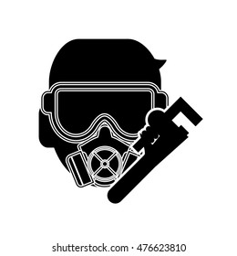 flat design gas mask and pipe wrench icon vector illustration