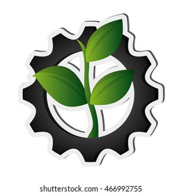 flat design gear and leaf icon vector illustration