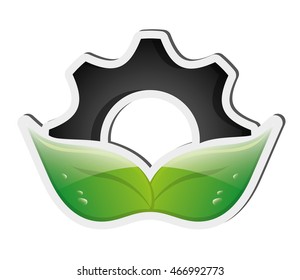 flat design gear and leaf icon vector illustration