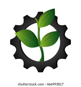 flat design gear and leaf icon vector illustration