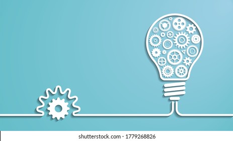 Engranajes planos de diseño y engranajes que trabajan juntos en bombilla. Idea abstracta para el concepto de negocio y tecnología - Archivo vectorial EPS 10.