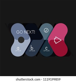 Geometrische Flachdesign-Infografiken, Pfeilform-Vektoraufkleber oder -etikett, Preismarken, Werbeplakat, Symboldesign, Papierstil-Layout für die schrittweise Visualisierung von Daten, für