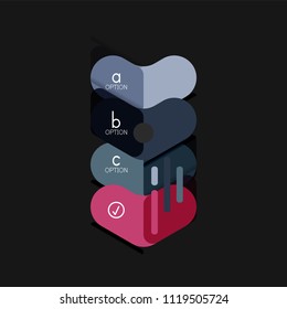 Infografía geométrica de diseño plano, etiqueta o pegatina vectorial de forma de flecha, etiquetas de precio, distintivo de promoción, diseño de iconos, diseño de estilo de papel para visualización de gráficos de datos paso a paso.
