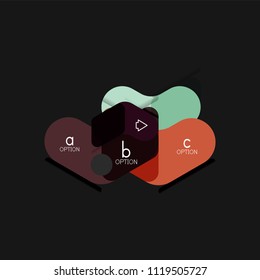 Infografía geométrica de diseño plano, etiqueta o pegatina vectorial de forma de flecha, etiquetas de precio, distintivo de promoción, diseño de iconos, diseño de estilo de papel para visualización de gráficos de datos paso a paso.
