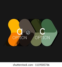 Flat design geometric infographics, arrow shape vector sticker or label, price tags, offer promotion badge, icon design, paper style layout for data graphic visualization step by step process.