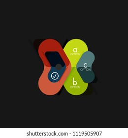 Infografía geométrica de diseño plano, etiqueta o pegatina vectorial de forma de flecha, etiquetas de precio, distintivo de promoción, diseño de iconos, diseño de estilo de papel para visualización de gráficos de datos paso a paso.