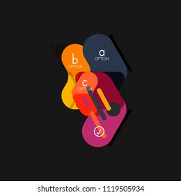 Flat design geometric infographics, arrow shape vector sticker or label, price tags, offer promotion badge, icon design, paper style layout for data graphic visualization step by step process.