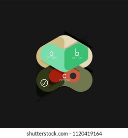 Infografía geométrica de diseño plano, etiqueta o pegatina vectorial de forma de flecha, etiquetas de precio, insignia de promoción, diseño de iconos, diseño de estilo de papel para visualización de gráficos de datos paso a paso, para