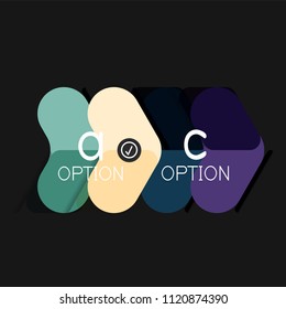 Flat design geometric infographics, arrow shape vector sticker or label, price tags, offer promotion badge, icon design, paper style layout for data graphic visualization step by step process, for