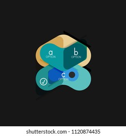 Infografía geométrica de diseño plano, etiqueta o pegatina vectorial de forma de flecha, etiquetas de precio, insignia de promoción, diseño de iconos, diseño de estilo de papel para visualización de gráficos de datos paso a paso, para