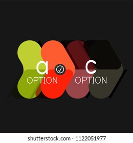 Flat design geometric infographics, arrow shape vector sticker or label, price tags, offer promotion badge, icon design, paper style layout for data graphic visualization step by step process, for